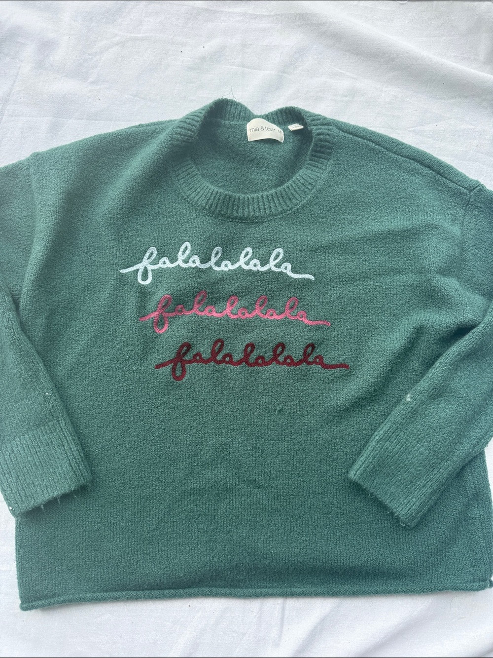 Mia & Tess Green 'falalalala' Crewneck Sweater